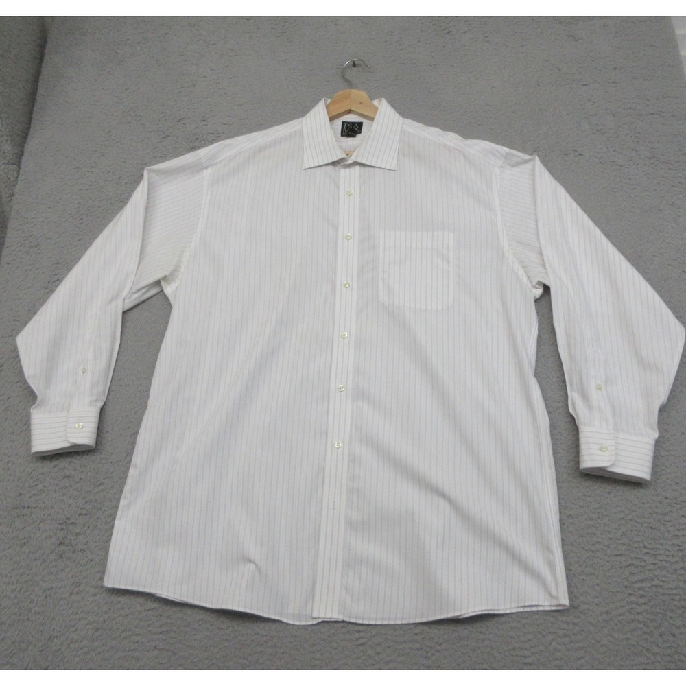 Jos A Bank Travelers Collection Dress Shirt Mens 17 34/35 White Stripe Cotton